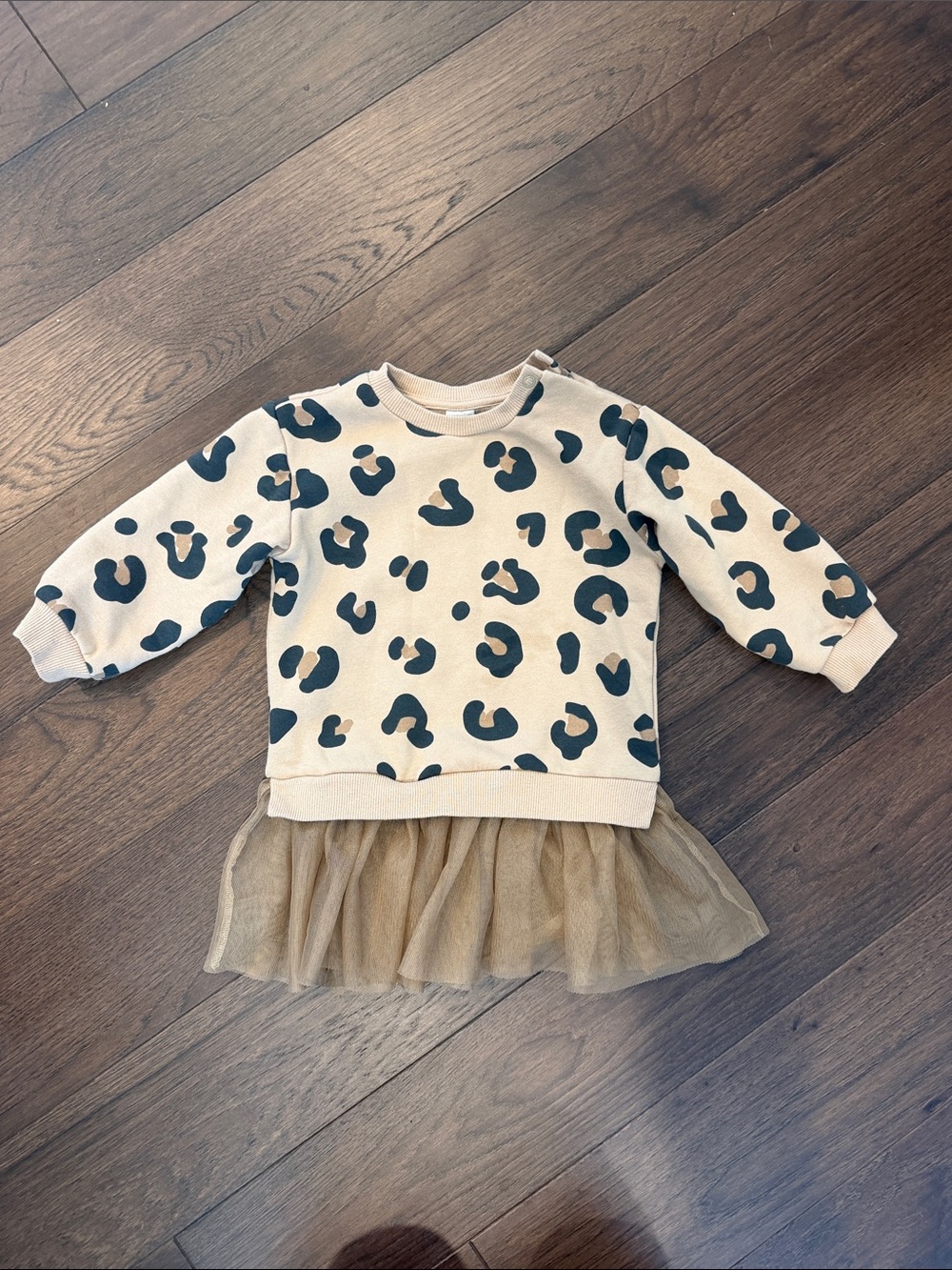 H&M Girls Leopard Print Sweatshirt Dress w/ Tulle Skirt Size 18 Months - C39-167